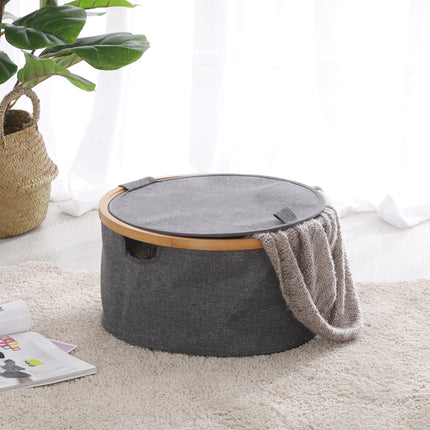 Sherwood Home Linen and Bamboo Round Laundry Bag with Cover 38x38x20cm