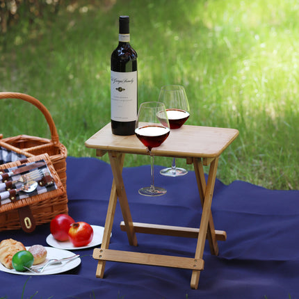 Sherwood Home Foldable Bamboo Picnic 2 Wine Glass Table Natural Bamboo Large