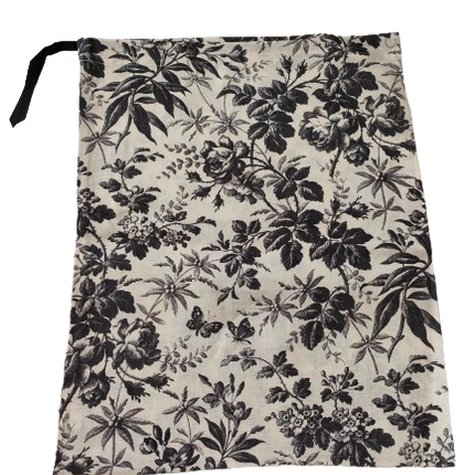 Floral Linen Bag with Drawstring Closure - 43x36cm