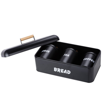 Sherwood Home Bread Box and 3 Canister Set with Natural Bamboo Lids - Charcoal/Brown