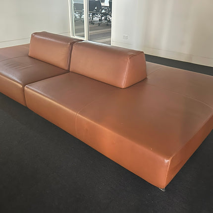 Leather Ottoman Sofa x 2 - Tan