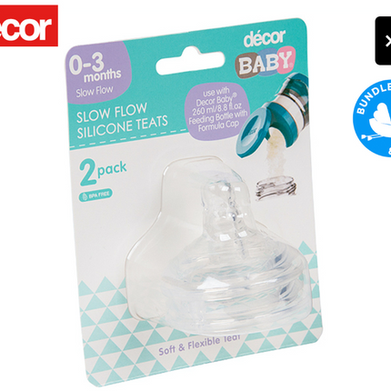 2 x Décor Baby 0-3 Months Slow Flow Silicone Teats 2-Pack