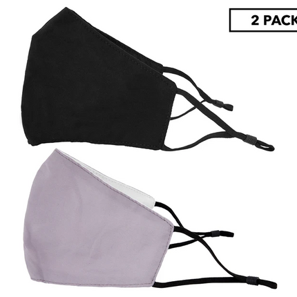 3 Ply Washable Adult Fabric Face Masks 2-Pack - Black/Mauve Grey