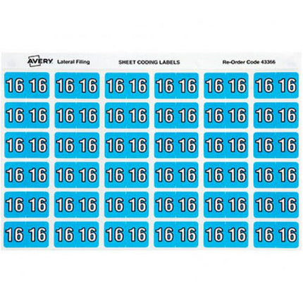 Side Tab Label - Avery - 25x38mm - Blue - Year Code 16 - Pack of 180