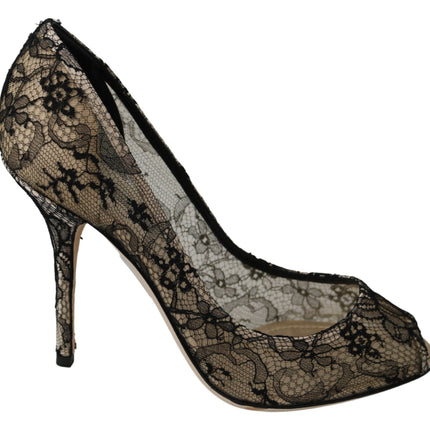 Dolce & Gabbana Gold Black Lace Stiletto Heels Pumps Shoes
