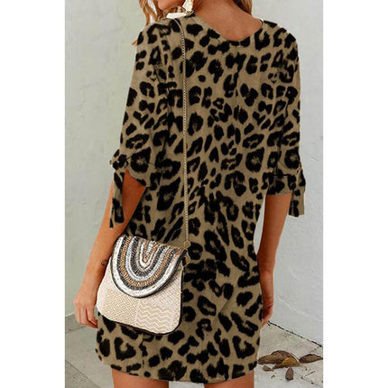 Khaki Leopard Shift Mini Dress