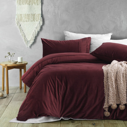 Dreamaker Ripple Velvet Quilt Cover Set Red Wine King Bed