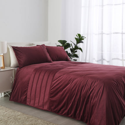 Dreamaker Ripple Velvet Quilt Cover Set Red Wine Super King Bed