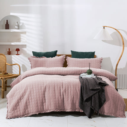 Dreamaker Premium Quilted Sandwash Quilt Cover Set Dusty Pink Queen Bed