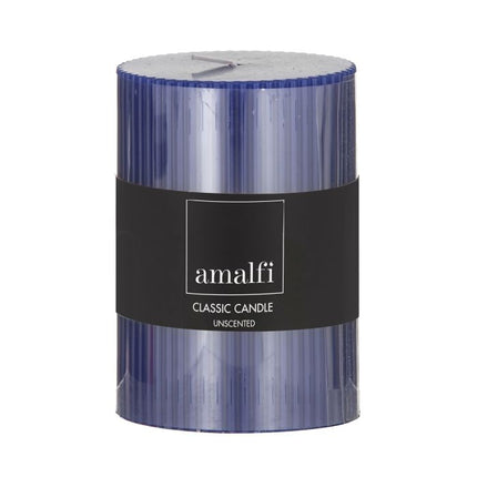 Amalfi Ribbed Unscented Pillar Candle Blue 7 x 7 x 10 cm