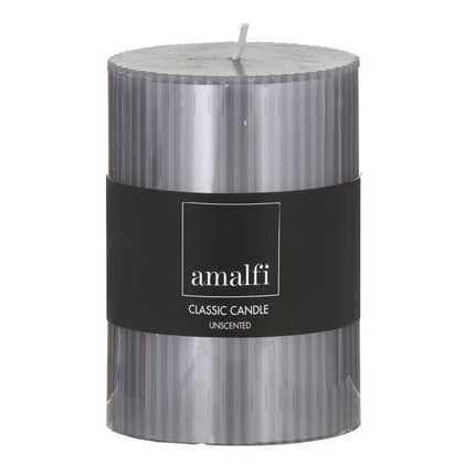 Amalfi Ribbed Unscented Pillar Candle Grey 7 x 7 x 10 cm