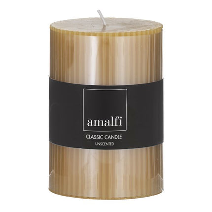 Amalfi Ribbed Unscented Pillar Candle Mustard 7 x 7 x 10 cm