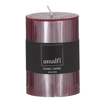 Amalfi Ribbed Unscented Pillar Candle Plum 7 x 7 x 10 cm