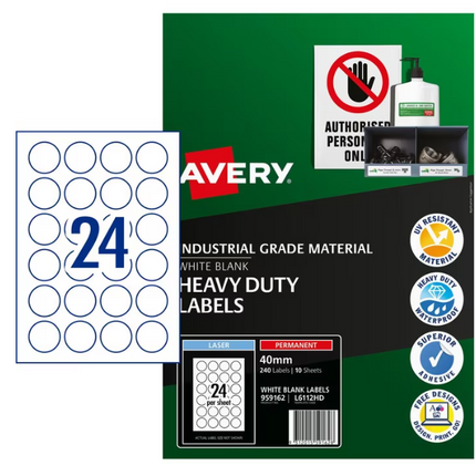 Avery 24UP Heavy Duty Round Labels 10 Sheets
