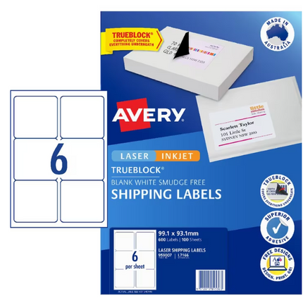 Avery 6UP Inkjet Laser Shipping Labels 100 Sheets