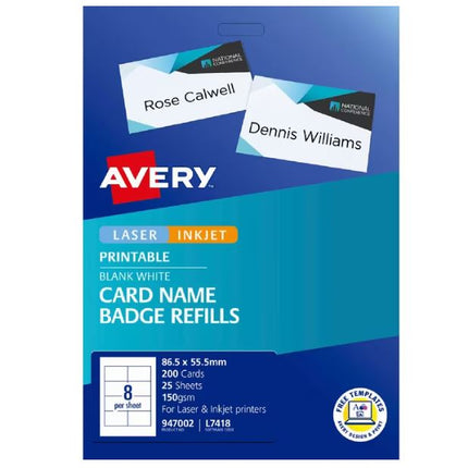 Avery Name Badge Refill Cards 200 Pack