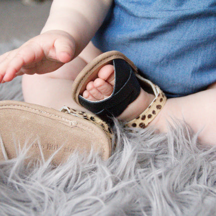 Baby Seaside Sandals - Black Leather & Cheetah