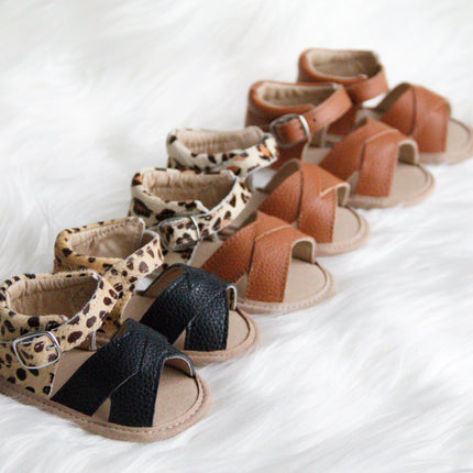 Baby Seaside Sandals - Black Leather & Cheetah