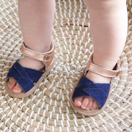Baby Seaside Sandals - Navy Suede & Rose Gold
