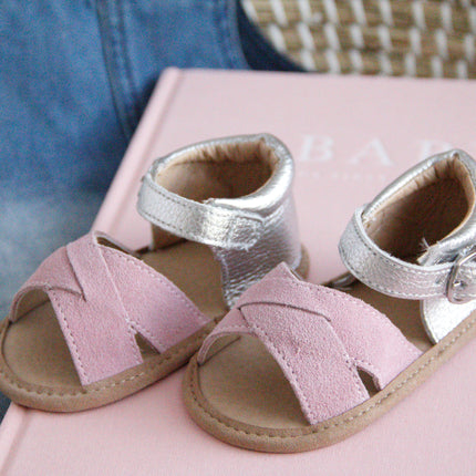 Baby Seaside Sandals - Pink Suede & Silver