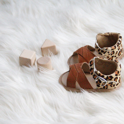 Baby Seaside Sandals - Tan Leather & Cheetah
