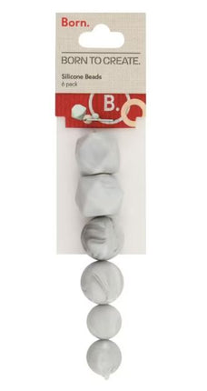 Born Silicone Beads Round & Hexagonal Marble 6 Piece