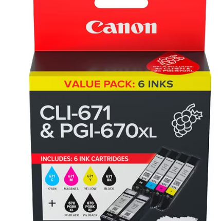 Canon CLI 671 and PGI 670 Ink Cartridge Value Pack