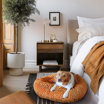 Charlie's Chenille Round Calming Dog Bed Orange Medium