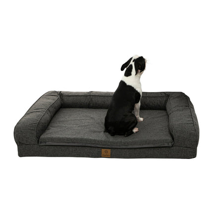 Charlie's Faux Linen Orthopedic Foam Dog Bolster Sofa Bed Grey Small