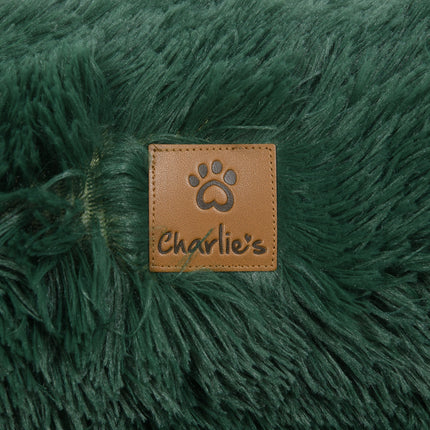 Charlie's Shaggy Faux Fur Orthopedic Memory Foam Sofa Dog Bed with Bolster Eden Green Small