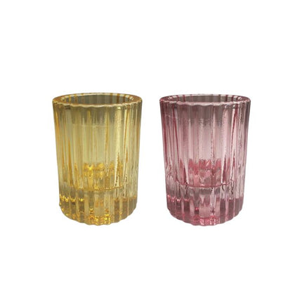 Emporium Flavia Candleholder 5.5 x 5.5 x 8 cm Set of 2 Assorted Colours - Yellow/Pink