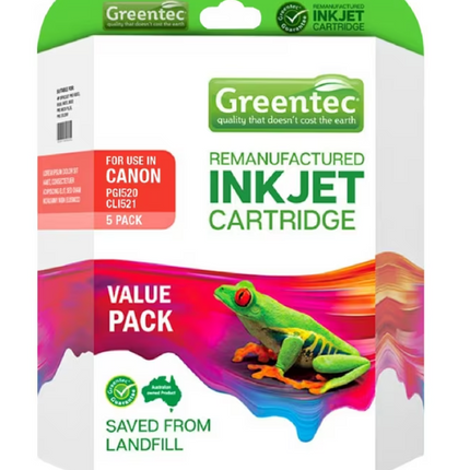 Greentec Canon CLI 521 Black and Colour 5 Ink Value Pack