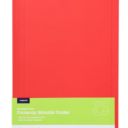 J.Burrows Recycled Foolscap Manila Folder Assorted 25 Pack