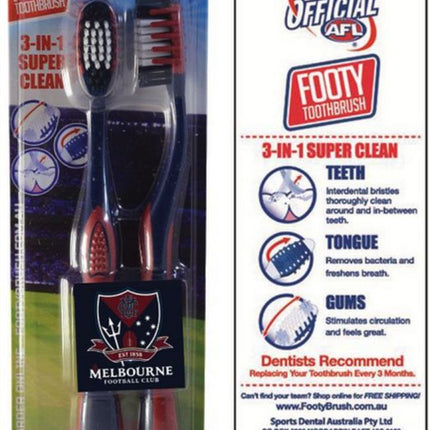 AFL Melbourne Demons Footy Toothbrush 2pk - Soft/Medium