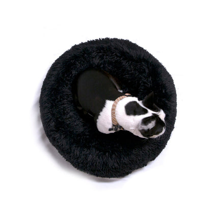 Paw Paws Faux Fur Pet Donut Bed Black Small 50cm x 15cm