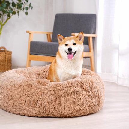 Paw Paws Faux Fur Pet Donut Bed Tan Medium 80cm x 20cm