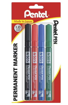 Pentel N50 Slim Permanent Marker Assorted 2 Pack