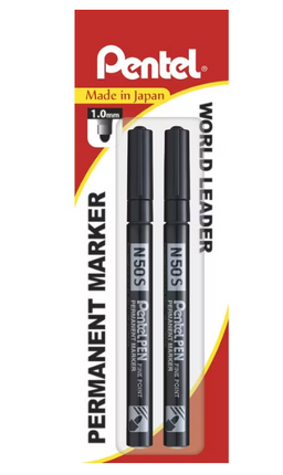 Pentel N50 Slim Permanent Marker Black 2 Pack
