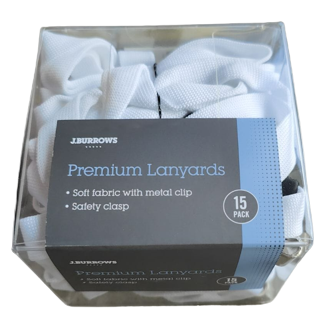 J.Burrows Premium Lanyard Tub White 15 Pack