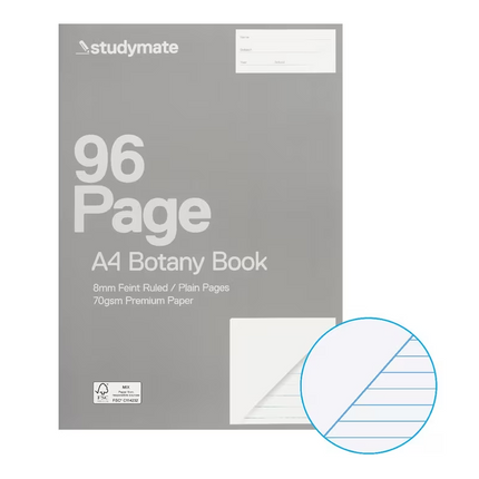 Studymate A4 70gsm 8mm Ruled Botany Book 96 Page