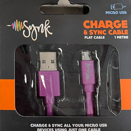 Synk Micro USB Charge & Sync Flat Cable 1m - Assorted