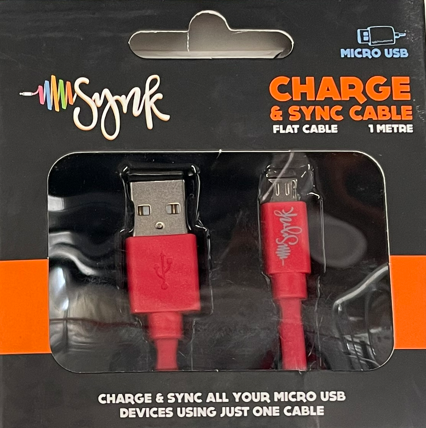 Synk Micro USB Charge & Sync Flat Cable 1m - Assorted