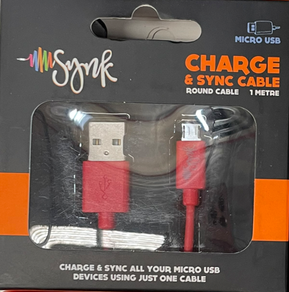 Synk Micro USB Charge & Sync Round Cable 1m - Assorted