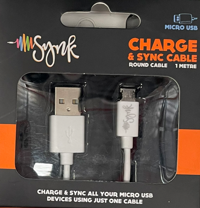 Synk Micro USB Charge & Sync Round Cable 1m - Assorted