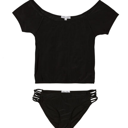 Amaranthine Off-Shoulder Two-Piece Swimming Costume Black