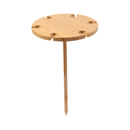 Vibes Hunter 6 Person Round Picnic Wine Table with Cheese Knife Set Natural Bamboo 33x33x54.5cm