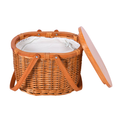 Vibes Yarra Oval Wicker Picnic Basket with Lid Tanned 36.5 x 23 x 27cm