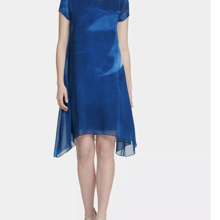 DKNY Womens Printed Handkerchief-hem Dress - Blue