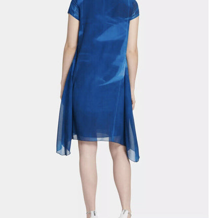 DKNY Womens Printed Handkerchief-hem Dress - Blue