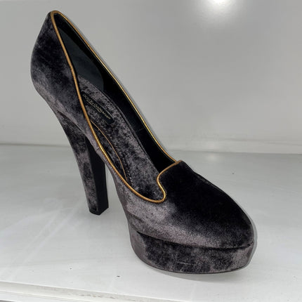 Dolce & Gabbana Velvet Suede Platform High Heel - Black/Gold
